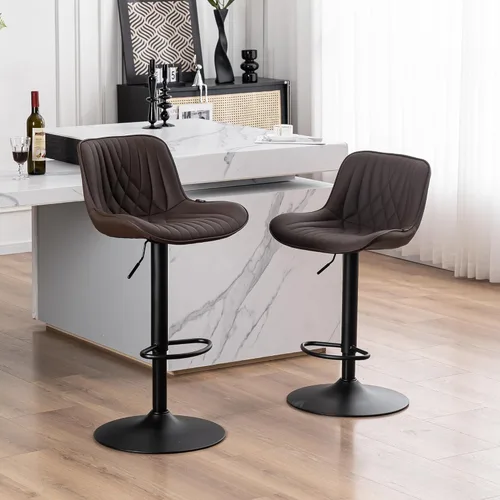 Vista 64 de YOUTASTE Juego de 2 taburetes de bar, taburetes de bar giratorios ajustables con respaldo, sillas de bar tapizadas de piel sintética gris con base
