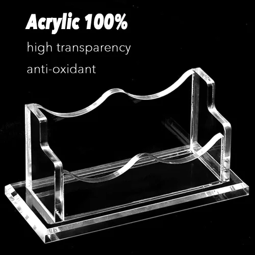 Vista 4 de PARTSPOWER Paquete de 2 soportes acrílicos para tarjetas de visita para escritorio, soporte de exhibición horizontal transparente para tarjetas