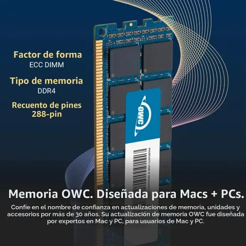Vista 3 de OWC Memoria RAM DDR4 3200MHz ECC UDIMM 288-pin de 8 GB