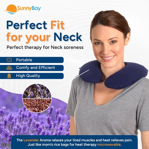 Vista 3 de SunnyBay Almohadilla térmica para microondas, almohada cervical calentada para microondas para terapia húmeda y caliente, envoltura térmica