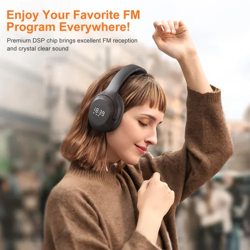 Vista 8 de F2 FM Radio auriculares inalámbricos Bluetooth 5.2 con micrófono incorporado, receptor de radio portátil auricular con cable/inalámbrico sobre