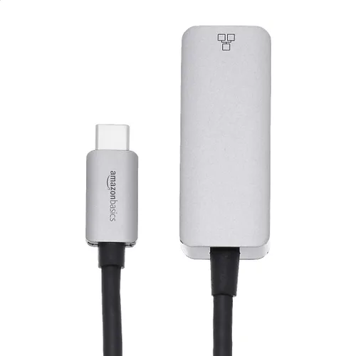 Vista 2 de Amazon Basics Adaptador de aluminio USB-C a RJ45 Gigabit Ethernet, red rápida, gris, 2.07 x 0.81 x 0.6 pulgadas