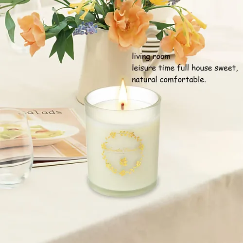 Vista 4 de Paquete de 2 velas perfumadas, lavanda + limón, vela perfumada en tarro – Velas perfumadas para aromaterapia, vela de cera de soja de larga duración