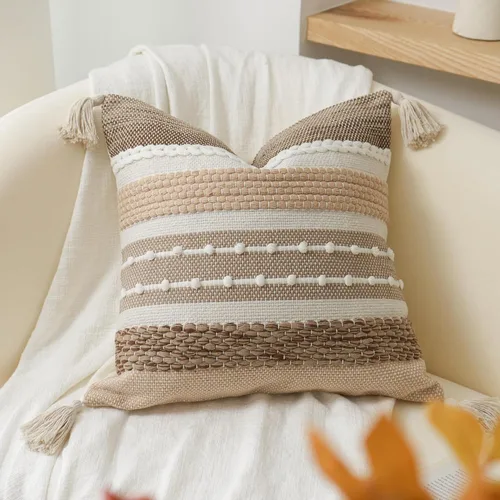 Vista 17 de BlissBlush Funda de almohada decorativa bohemia gris de 22 x 22 pulgadas, cojín cuadrado de estilo rústico para sofá, sala de estar y dormitorio