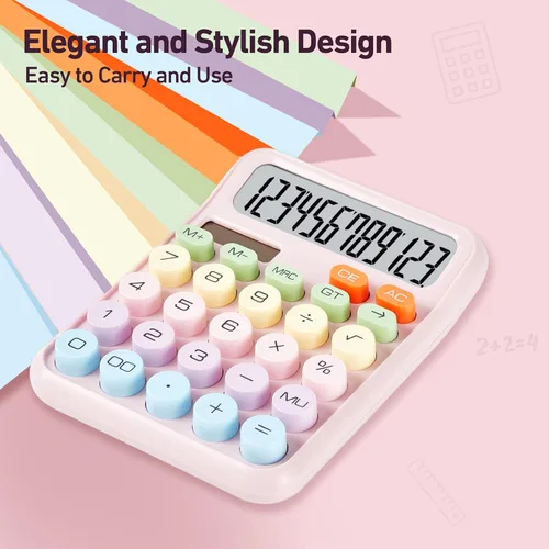 Vista 6 de Calculadora básica de escritorio con pantalla LCD grande de 12 dígitos y botones grandes, doble potencia (solar y batería), calculadora