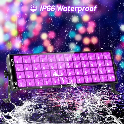 Vista 4 de Paquete de 2 luces LED negras impermeables de 120 W, paquete de 2 barras de luz negra de 10 pies con enchufe e interruptor, luz negra IP66