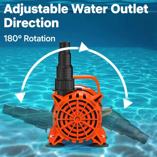 Vista 4 de DOKO Bomba de agua sumergible de 1800 GPH, bomba de estanque ajustable de 180° con cable de alimentación de 20 pies, bomba de estanque ultra