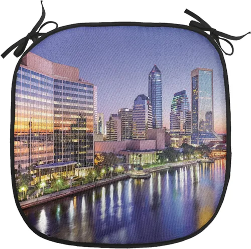 Vista 44 de Lunarable American Chair Cushion Pad, Massachusetts Flagg Holds a Bow and Pointing Downward Arrow, Seat Padding for Kitchen & Patio with Anti-Slip