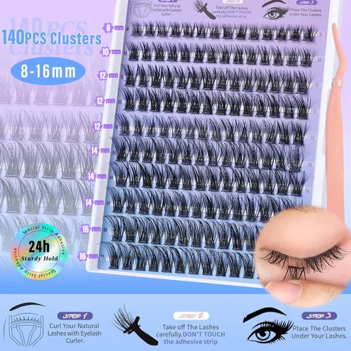 Vista 4 de Extensiones de pestañas autoadhesivas, racimos de pestañas a presión, no necesitan pegamento, kit de extensiones de pestañas naturales en racimo