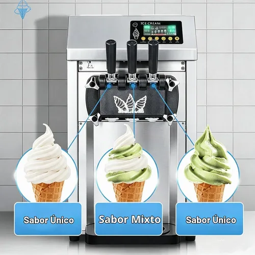 Vista 4 de Máquina de helados comercial de 20L/H con función Keep Cool, 1250 W 3 sabores Soft Serve Heladera, máquina de helado Softserve para encimera