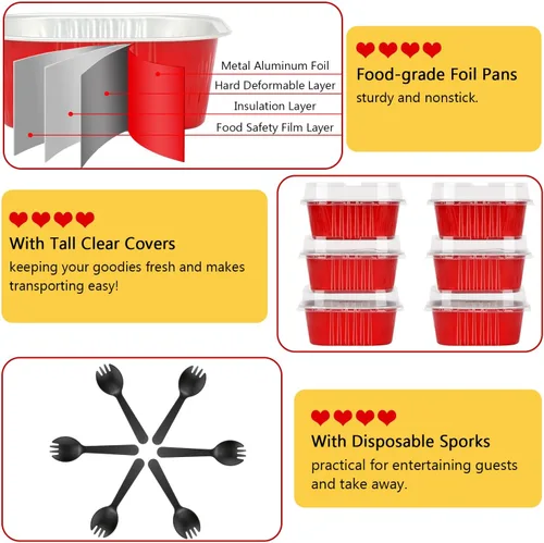 Vista 4 de LNYZQUS - Moldes desechables para cupcakes de 5 onzas, paquete de 40 unidades, forros de aluminio para cupcakes con tapas, mini moldes cuadrados