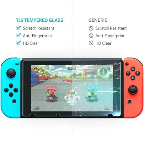 Vista 9 de TJS Case for Nintendo Switch with 2 Pack Tempered Glass Screen Protector Carbon Fiber Texture Hard Travel Carrying Case Shell Carry Pouch - Black