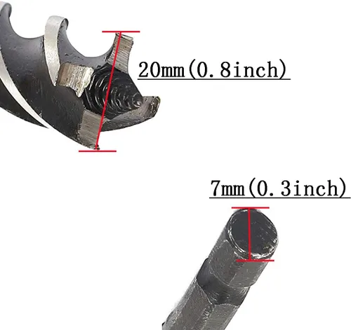 Vista 3 de COMOK Broca de taladro estriado cuádruple de madera para carpintería con vástago de 1/4 pulgadas, 0.787 in de largo, 6.614 in de diámetro