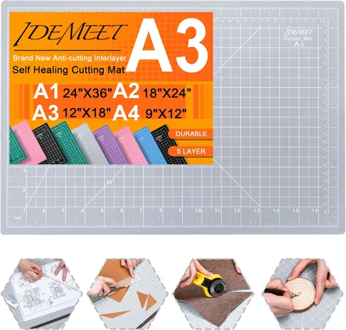 Vista 9 de Estera de corte autocurativa de 9"x12" de densidad mejorada, alfombrilla de corte rotatoria Idemeet para manualidades, protector de mesa de 5 capas