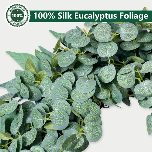 Vista 2 de Coronas de eucalipto de 20 pulgadas para puerta delantera, porche, corona de eucalipto de seda para decoración de granja, vegetación minimalista