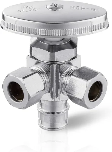 Vista 12 de EFIELD Válvula de parada de ángulo de giro múltiple con salida de compresión doble, 1/2 "NOM (5/8" OD) x (3/8 pulgadas x 3/8 pulgadas) cromo