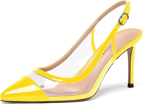 WAYDERNS Zapatos de tacón alto de tacón alto con hebilla sólida de PVC para mujer