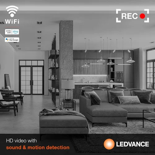 Vista 5 de LEDVANCE Cámara inteligente WiFi para interiores, video HD, detección de movimiento/sonido, visión nocturna, compatible con Alexa y Google