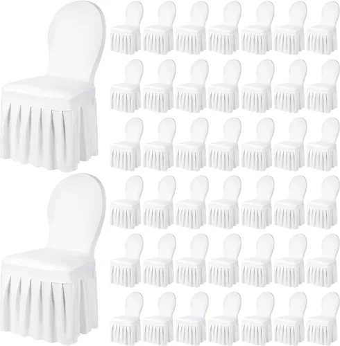 Vista 7 de Oudain Fundas protectoras para sillas con falda, de elastano elástico, largas, ajustables, removibles y lavables para sillas de comedor, para Negro