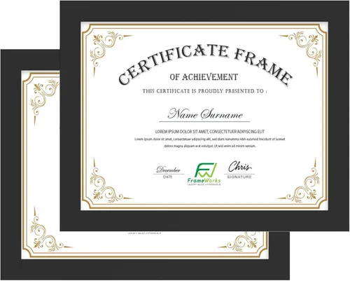 FrameWorks - Paquete de 2 - Marcos clásicos de madera para documentos y diplomas de 8.5 x 11 pulgadas con vidrio templado - Negro