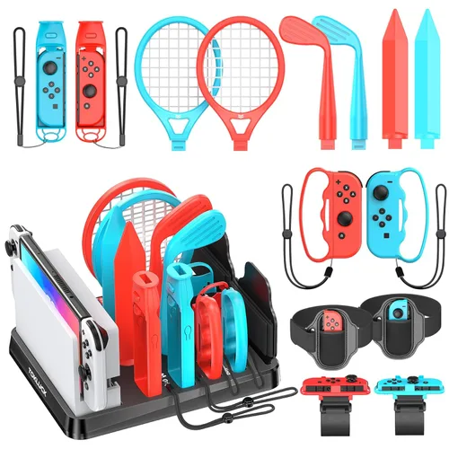 Switch Sports Accessories Kit with Storage Station - Compatible with SwitchOLED & Joy-con, Ideal for Family Sports Party Game Storage and