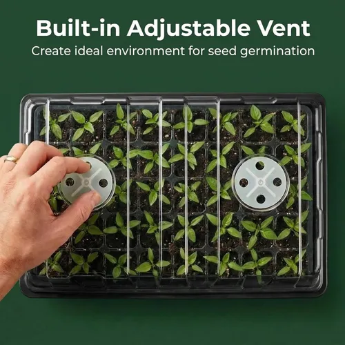 Vista 3 de Gardzen Juego de 5 bandejas de inicio de semillas, bandejas duraderas para germinación de plantas con cúpulas y bases ventiladas de humedad, ideal