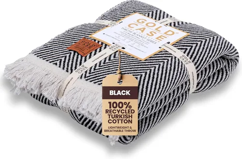 Vista 35 de Gold Case - Manta para sofá, mantas y mantas 100% algodón turco reciclado, mantas suaves Buffalo para sala de estar, manta tejida decorativa Boho