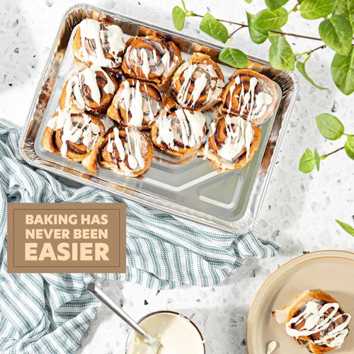 Vista 2 de PLASTICPRO Bandejas de Aluminio Paquete de 5 Bandejas Desechables para Galletas 9'' x 13'' Bandejas para Hornear de Calidad Premium Extra