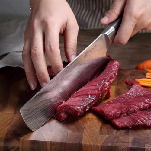 Vista 8 de PAUDIN Nakiri Knife - 7" Razor Sharp Meat Cleaver and Vegetable Kitchen Knife, High Carbon Stainless Steel, Multipurpose Asian Chef Knife for Home