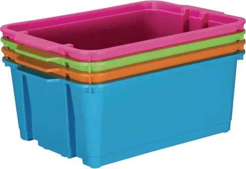 Really Good Stuff Contenedores apilables para aula, color neón, juego de 4
