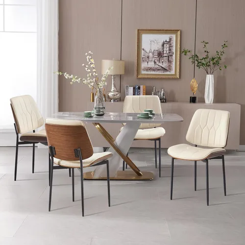 Vista 7 de BV - Juego de 2 Sillas de Comedor Modernas de Mediados de Siglo, Silla de Acento Tapizada en Cuero PU con Respaldo de Madera Curvada de Nogal, Silla
