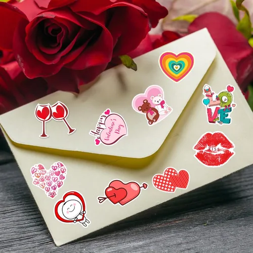 Vista 6 de XZENTIRA, 103 calcomanías para el día de San Valentín, calcomanías de amor, vinilo impermeable para botella de agua, portátil, regalos, monopatín