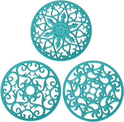 Salvamanteles de color verde azulado para platos calientes, almohadillas calientes de silicona para cocina, salvamanteles de silicona para ollas y