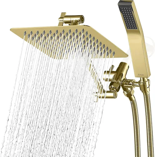 Vista 13 de G-Promise Juego de cabezal de ducha cuadrado doble de 8 pulgadas, cabezal de ducha de lluvia, varita de ducha de mano con manguera extra larga de 71