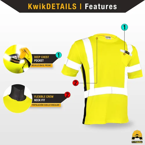 Vista 5 de KwikSafety - Charlotte, NC - Camisa de seguridad de manga corta OPERATOR [cinta reflectante sólida] Clase 2 Cumple con ANSI OSHA