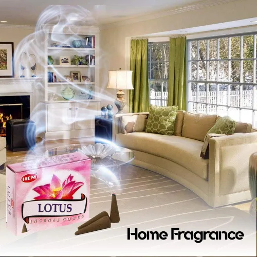 Vista 4 de Lotus - Caja de 12 cajas, 10 conos cada una - Incienso HEM de la India