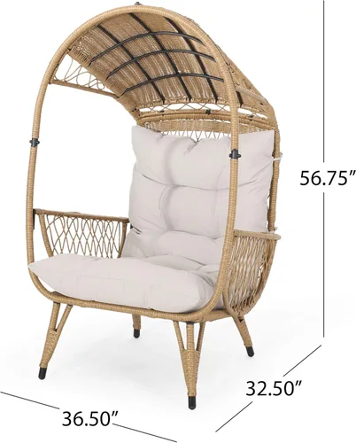 Vista 3 de GDFStudio Joanna - Silla de mimbre para exteriores con cojín, color marrón claro y beige