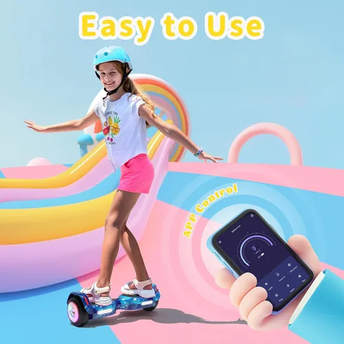 Vista 5 de SIMATE - Aeropatineta para niños, altavoz Bluetooth y luces LED azul (Galaxy Blue)