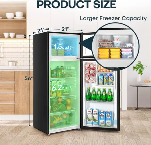 Vista 2 de Upstreman Refrigerador de 7.7 pies cúbicos con congelador, puerta doble, termostato ajustable, gran capacidad, columpio de puerta reversible