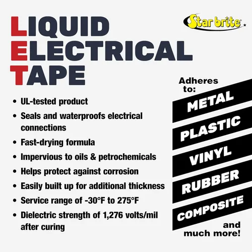 Vista 4 de STAR BRITE Cinta aislante líquida con tapa aplicadora de cepillo - Adhesión superior y protección flexible para cables deshilachados, terminales