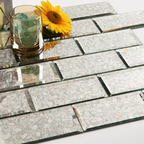 Vista 12 de Diflart Azulejos de espejo para despegar y pegar estilo metro, plateados, 3x6 pulgadas, salpicadero de espejo biselado para cocina, bar, azulejos