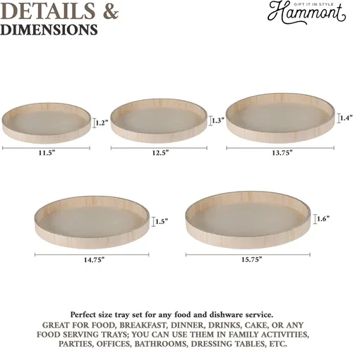 Vista 5 de Bandejas redondas de madera para servir, bandeja de desayuno anidada, bandejas de madera para organizar y catering