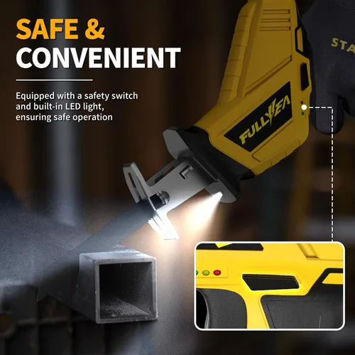 Vista 6 de FULLYEA Sierra recíproca inalámbrica, velocidad variable 0-3500SPM, sierra recíproca de potencia, cambio de hoja sin herramientas, sierras