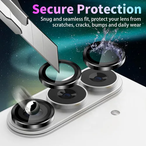 Vista 2 de Protector de lente de cámara para Galaxy S26, cubierta individual de lente de anillo de aleación de aluminio de vidrio templado con bandeja de Negro