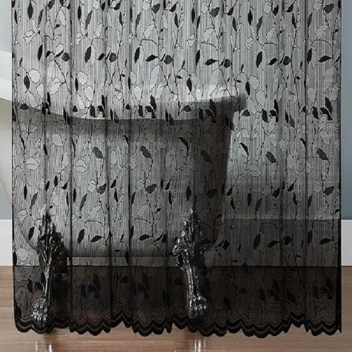 Vista 2 de LINENZONE Cortinas de ducha de encaje con elegante diseño de hojas. Tamaño 36 x 72 pulgadas. Se puede utilizar como cortina de ducha rústica