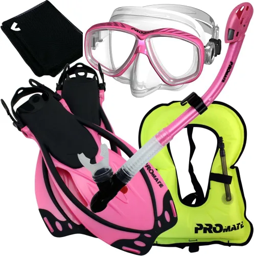 Vista 4 de Promate Chaleco de buceo Máscara de purga Aletas de snorkel seco Juego de bolsa de malla