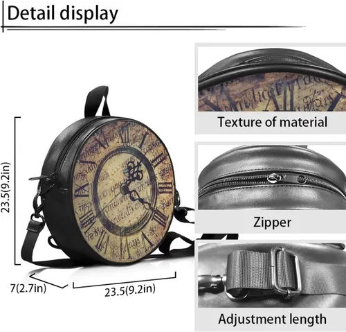 Vista 4 de SEANATIVE Bolsos de cuero para mujer, bolso redondo con cremallera y correa ajustable