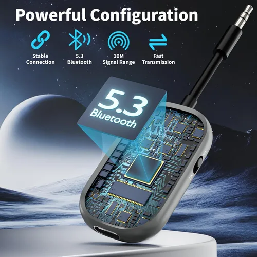 Vista 2 de Receptor transmisor de dientes azules, adaptador 2 en 1 de dientes azules 5.3 manos libres llamada música, soporta dos auriculares inalámbricos