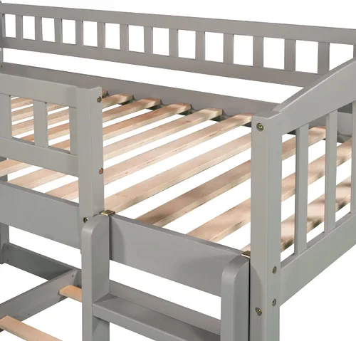 Vista 16 de Harper & Bright Designs Cama baja de tamaño individual con tobogán y escalera, cama alta junior para niños, cama alta de madera individual