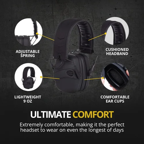 Vista 5 de BenchMaster Rifleman TAC - Orejeras electrónicas para disparos, 25 dB, reducción de ruido, auriculares con cancelación de ruido, tiempo de reacción